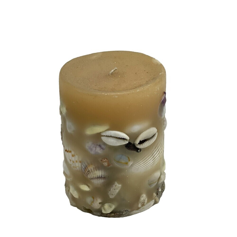 VINTAGE LARGE SEA SHELL EMBEDDED CANDLE 4”
